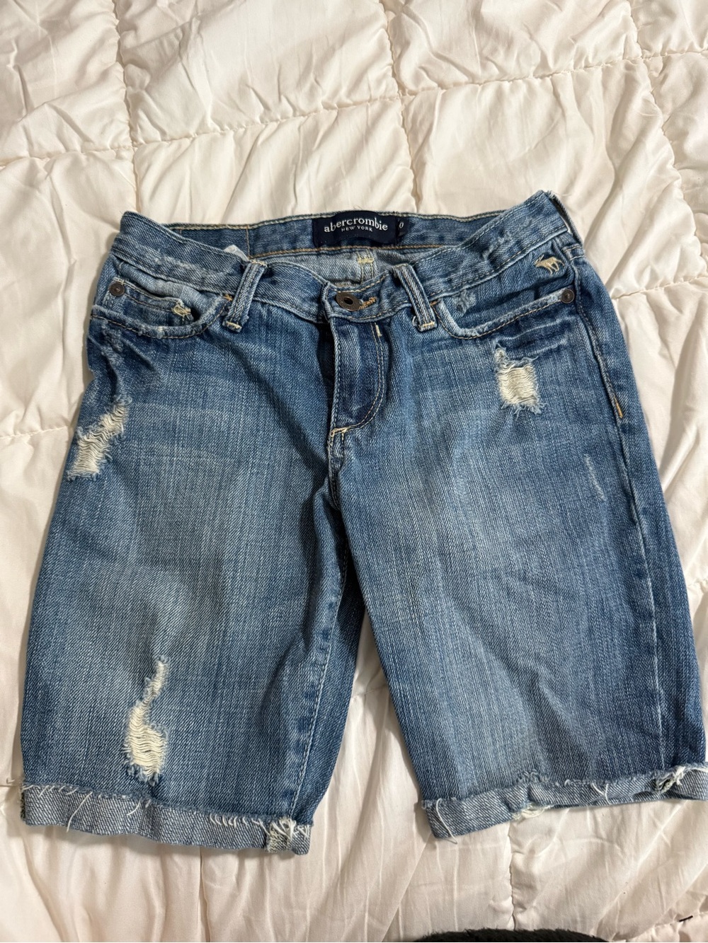 Abercrombie & Fitch Light Blue Distressed Denim Bermuda Shorts